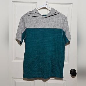 Blue and gray tee with hoodie
